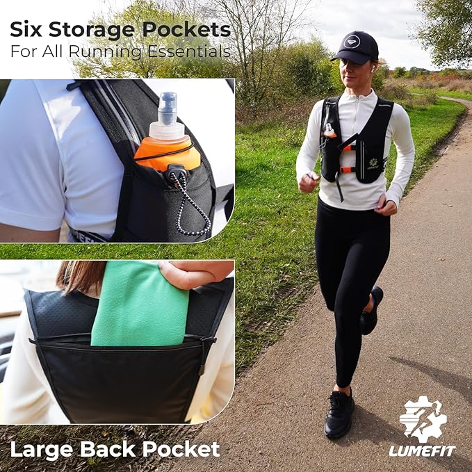 LUMEFIT Running Vest Phone Holder - Hydration Vest with Water Bottle- Reflective Vest for Men and Women- Running Hydration Vest Waterproof Phone Pouch