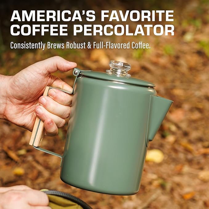 COLETTI Bozeman Camping Coffee Pot — Camping Coffee Makers, Coffee Percolator – America's Sleekest Percolator – NO Aluminum or Plastic (Camp Green)