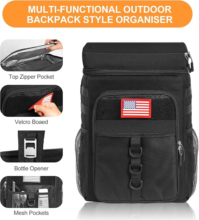 Tactical Backpack Cooler, 25L Cooler Backpack Insulated Leak-Proof, Heavy Duty Large Lunch Backpack, Waterproof Ice Chest Backpack, Cooler Lunch Backpack for Hiking,Travel, Outdoor,Black