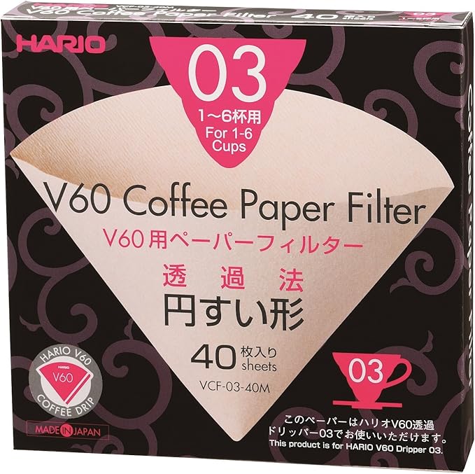Hario V60 Paper Coffee Filter, Size 03, Natural, 40ct Box
