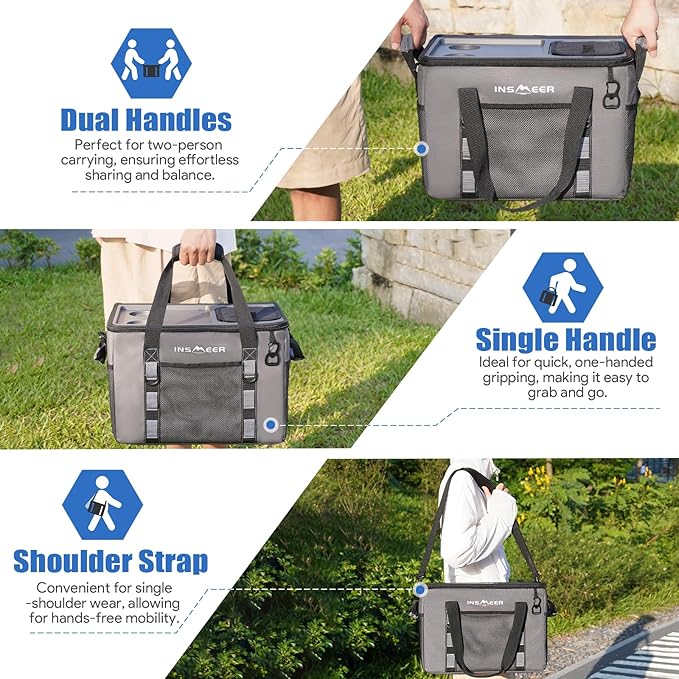 INSMEER Soft Cooler Bag with Hard Shell & 2 Cup Holders, Portable 40L/70 Cans Collapsible Cooler Bags Insulated with Leakproof for Travel, ice chests and Cooler Lunch Box for Beach Camping Picnic