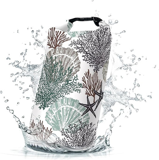 Waterproof Dry Bag,Roll Top Coastal Summer Beach Coral Starfish Small Waterproof Backpack 5L/10L/20L Floating and Lightweight Bags for Kayaking, Boating, Fishing, Swimming and Camping