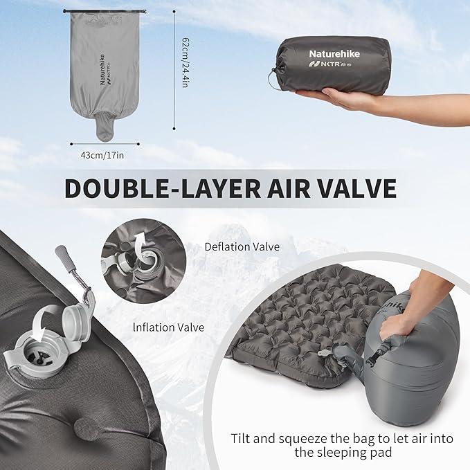 Naturehike 20oz Ultralight Sleeping Pad with Sidewalls, Insulated Inflatable Sleeping Pad 6.5R, Lightweight Sleeping Mat for Camping, Hiking, Backpacking, 10cm Thickened