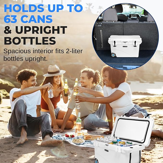 SereneLife Ultra-Tough 45 Quart Rotomolded Cooler Box with Wheels, Holds Upto 56 Cans, Keeps Ice Up to 5 Days, Heavy-Duty Insulated Portable Ice Chest Box, Ideal for Camping, Beach, and Outdoors