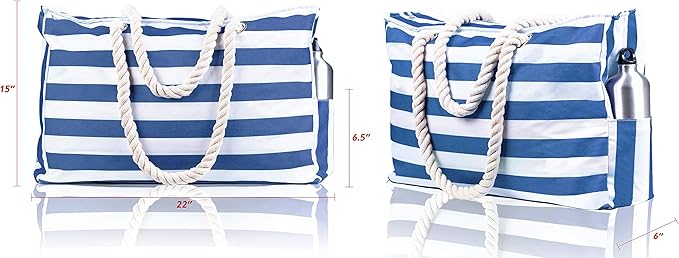 SHYLERO Beach Bag and Pool Bag. Has Airtight Pouch, Ton of Pockets. Beach Tote is Zippered, Water Resistant. Family Size