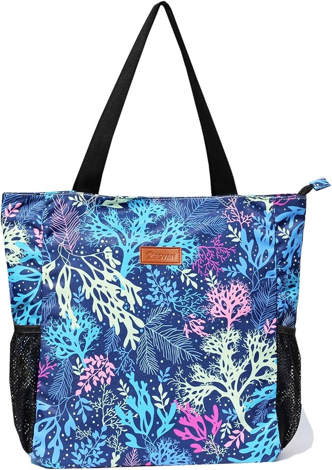 ESVAN Original Floral Water Resistant Large Tote Bag Shoulder Bag for Gym Beach Travel Daily Bags Upgraded