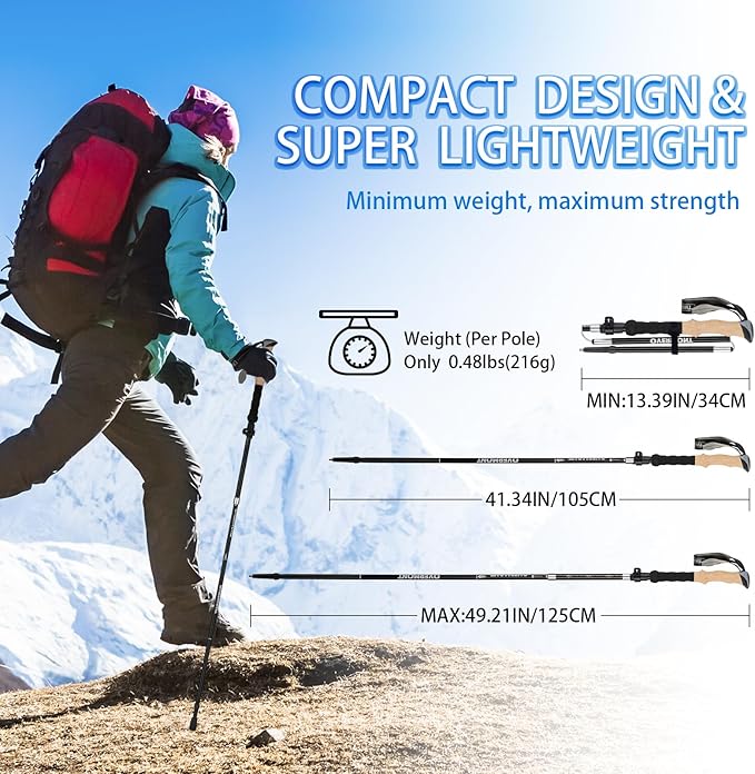 Overmont 7075 Aluminum Trekking Poles - Lightweight Collapsible Hiking Poles Adjustable Walking Sticks with EVA Handle All Terrain Accessories Carry Bag - Set of 2