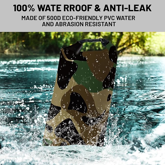 Waterproof Dry Bag,Roll Top Grey Camouflage Waterproof Backpack 5L/10L/20L Floating and Lightweight Bags for Kayaking, Boating, Fishing, Swimming and Camping with Waterproof Phone Case