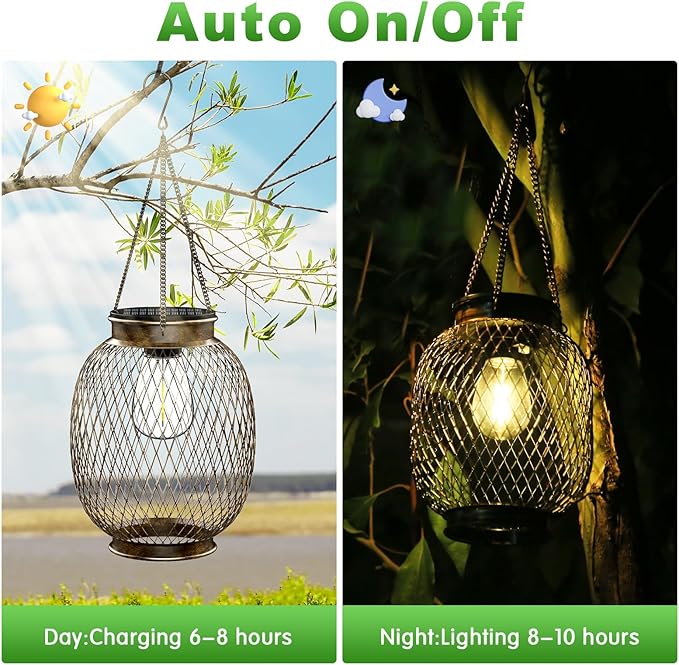 Solar Lanterns Outdoor Waterproof,Collasis Vintage Hanging Solar Lights Outdoor IP65 Waterproof Decorative Lanterns Lighting for Yard Garden Patio Pathway Gazebo Decor,Copper,2 Pack