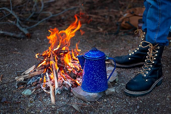 GSI Outdoors Enamel Coffee Pot to Store Hot Coffee, Tea for Camping & Farmhouse - 8 Cup