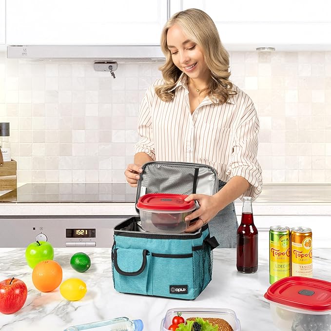 opux Insulated Lunch Bag for Men Women, Leakproof Sea Blue Lunch Box for Work, Portable Soft Lunch Cooler Bag with Shoulder Strap, Adult Lunchbox Lunch Pail for Kid Boy Girl School, 14 Can/8L