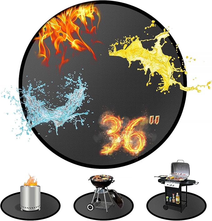 36" Round Fire Pit Mat for Solo Stove Bonfire/Under Grill Mat for Outdoor Grill Fireproof Waterproof Oil-Proof, 4 Layers Fireplace Mat BBQ Mat Portable Solo Stove Mat for Deck Patio Grass Smoker