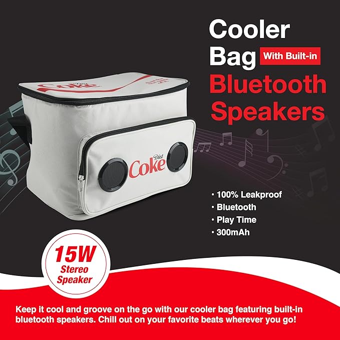 Cooler Bag with Built-in Bluetooth Stereo Speakers, Multi-Zipped Pockets, 24 Can Capacity, Adjustable Shoulder Strap, 12 Hours of Insulated Cooling and Freshness, for Camping, Fishing, Beach