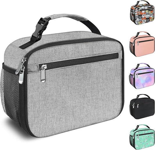 Kids Lunch Box for Boys Girls Lunch Bag Insulated Durable Lunchbox Children Lunch Tote Bag for School Grey