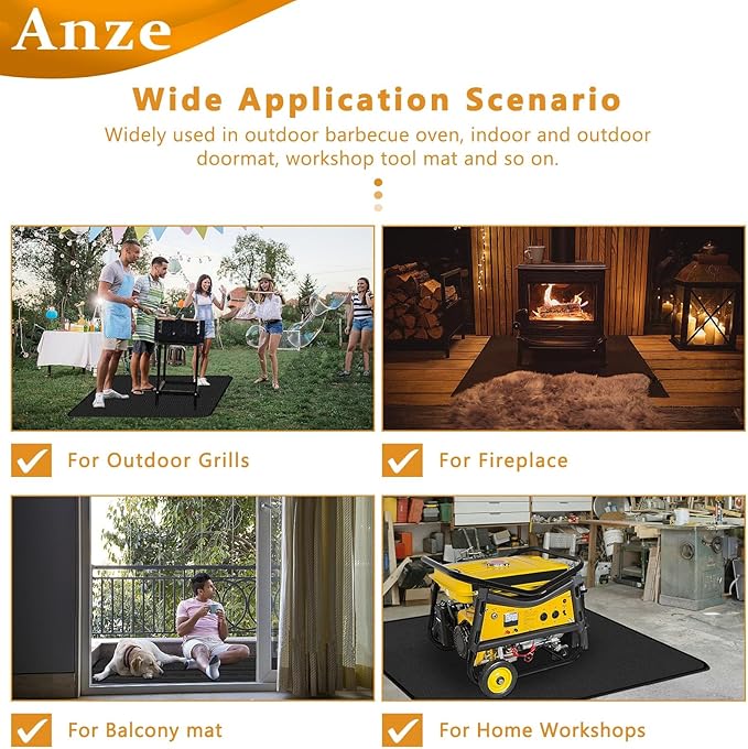 Anze Under Grill Mat for Outdoor Grill, 36 x 48 Inch Anti-Slip BBQ Floor Mats, Easy to Clean Reusable Fireproof Grill Pad, Oil-Proof Waterproof Protector for Indoor Fireplace Pit Mat
