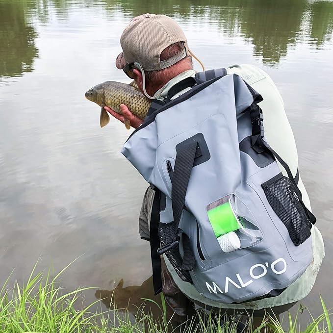 Malo'o 30L Waterproof Roll-Top Backpack - Ideal for Beach, Backpacking, Fishing, and Kayaking - Heavy-Duty Beach and Boat Accessory