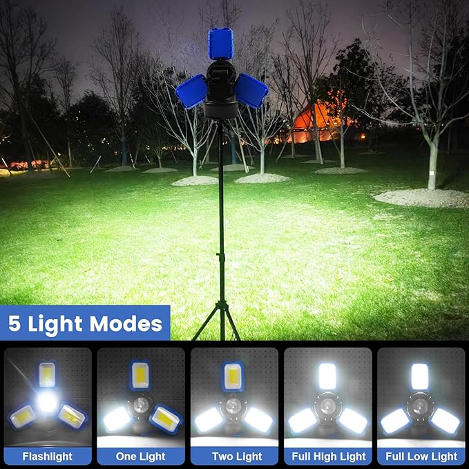 4000LM Rechargeable LED Work Light with Magnetic Base, 360° Illumination & 5 Light Modes - Portable Cordless Construction Light, 5000mAh USB-C Battery for Workshops, Repairs, Camping