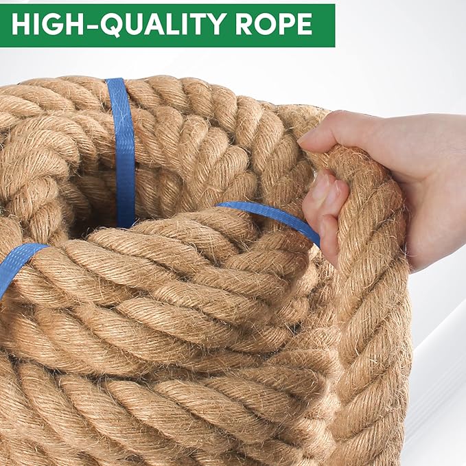 Manila Rope 2in x 25ft, Heavy Duty Twisted Rope Natural Hemp Ropes for Crafts,Gardening,Docks, Bundling,Railing,Home Decoratin,Hammock,Porch Swing Ropes