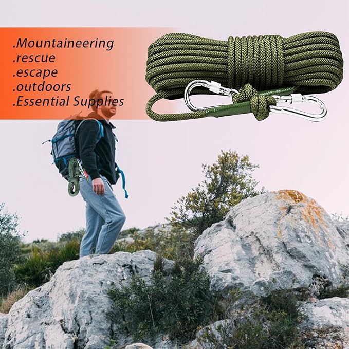 Climbing Rope Built in Steel Wire Static Rock Climbing Rope for Escape Rope Ice Climbing Equipment Fire Rescue Parachute(32 ft)