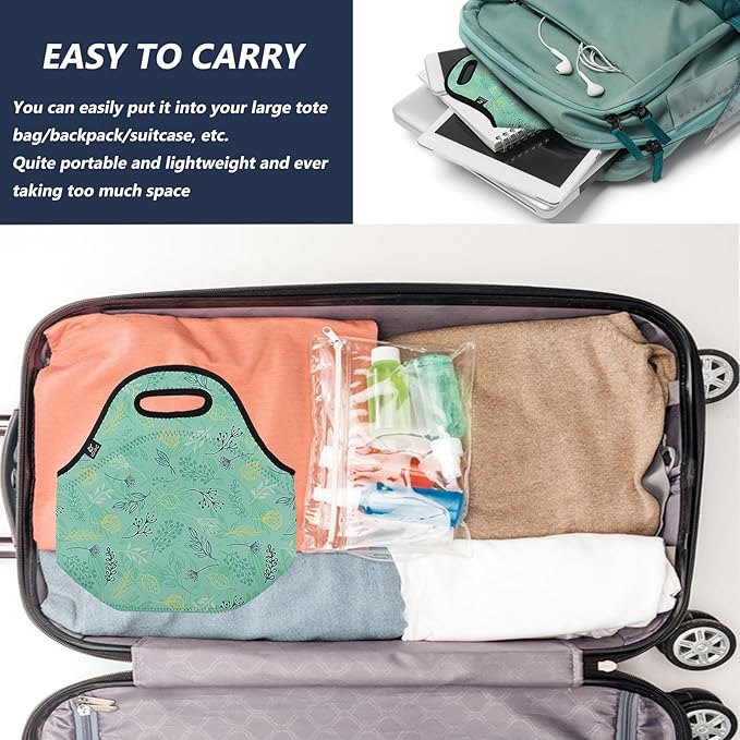 LOVAC Neoprene Lunch Bag, Thick Insulated Lunch Bag - Durable & Waterproof Lunch Tote With Zipper For Outdoor Travel Work School (Leaf)