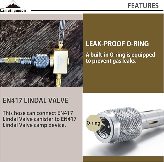 CAMPINGMOON 21.65-inch Multi-function Gas Hose for EN417 Lindal Valve Screw-on Type Canister and Device Z16