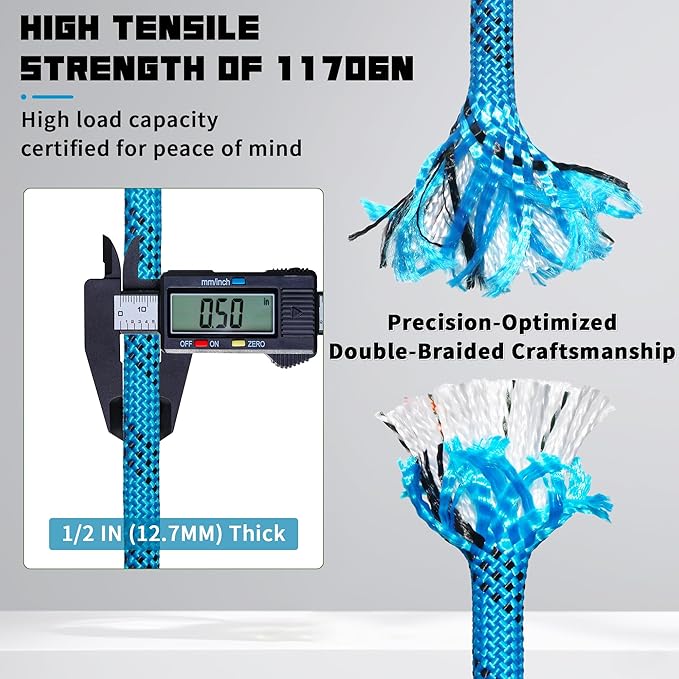 1/2 Inch 150ft Double Braided Polyester Arborist Rope, Heavy Duty Nylon Rope for Anchor, Tree Work, Cargo, Pulling, Sailing (Blue)
