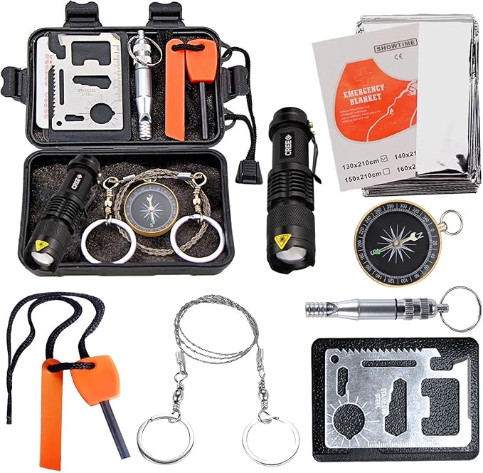 EMDMAK Survival Kit Outdoor Emergency Gear Kit for Camping Hiking Travelling or Adventures