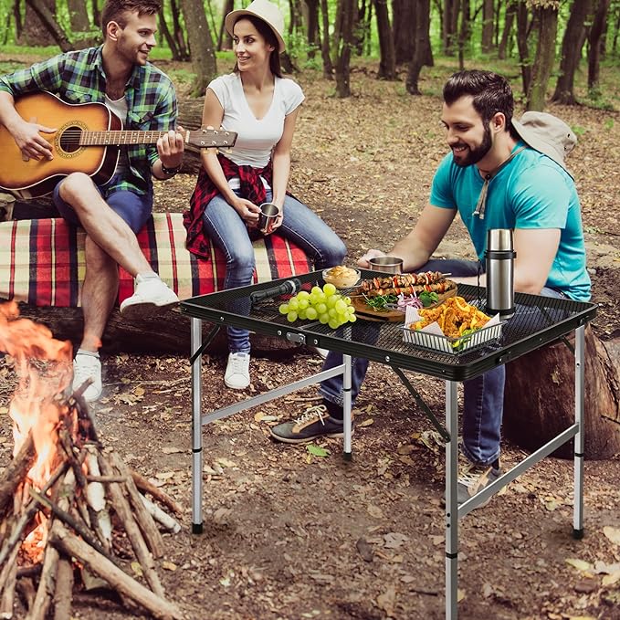 jkwokback 3ft x 2ft Grill Table Portable Camping Table, Waterproof Black Folding Table with Adjustable Height Camping Table,Folding Camp Table for BBQ,Camping, Outdoor Sports, Beaches and Picnics