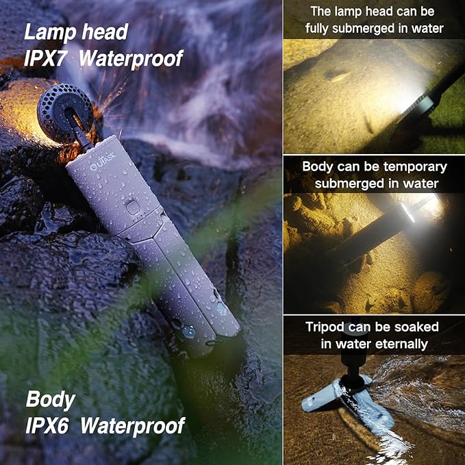 Camping Light Telescopic, Collapsible Magnetic Camping Lantern with 12000mAh Battery, Telescoping IPX6/IPX7 Waterproof Flashlights, Camping Lamp for Emergency, Camping, Hiking (Gray)