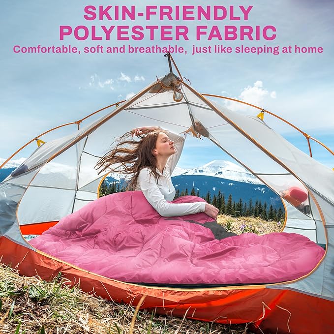 Sleeping Bag for Adults Teens Kids Cold Warm Weather, Portable Waterproof & Lightweight, Compact with Compression Sack, for 3-4 Seasons Camping, Backpacking, Hiking, Travel, Indoors Outdoors