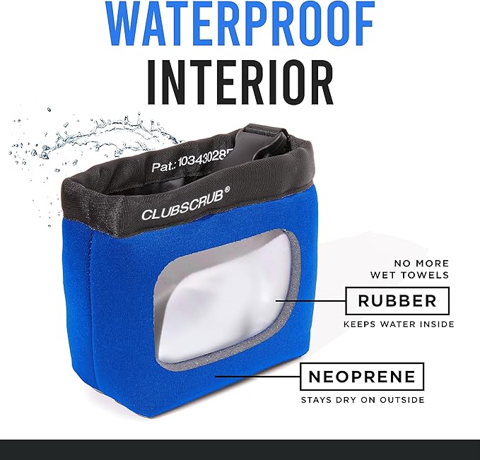 Golf Club and Golf Ball Cleaning Bag, Waterproof Clean Face Technology Liner, Detachable Clip, Machine Washable, Cleans Club Grooves, Dry Exterior (Neoprene or Microfiber Option Available)