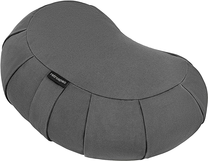 Retrospec Sedona Zafu Meditation Cushion Filled w/Buckwheat Hulls - Yoga Pillow for Meditation Practices - Machine Washable 100% Cotton Cover & Durable Carry Handle; Crescent, Stone