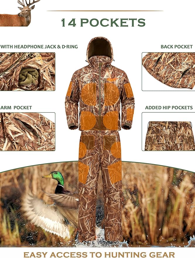 NEW VIEW Camo Hunting Clothes for Men,Quiet Warm Hunting Jacket and Pants,Water Resistant Hunting Suit for Deer Duck Bow Hunt