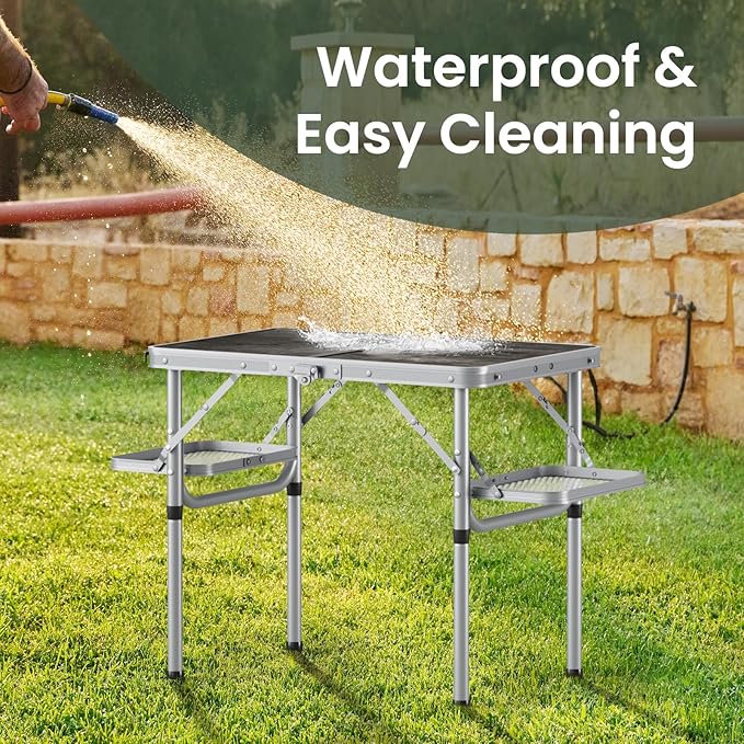 Titanker Folding Camping Table Small 2ft, Small Camp Table Portable with 50% Extra Space, Folding Picnic Beach Table Portable, Car Camping Essentials, Aluminum Light & Solid, Silver