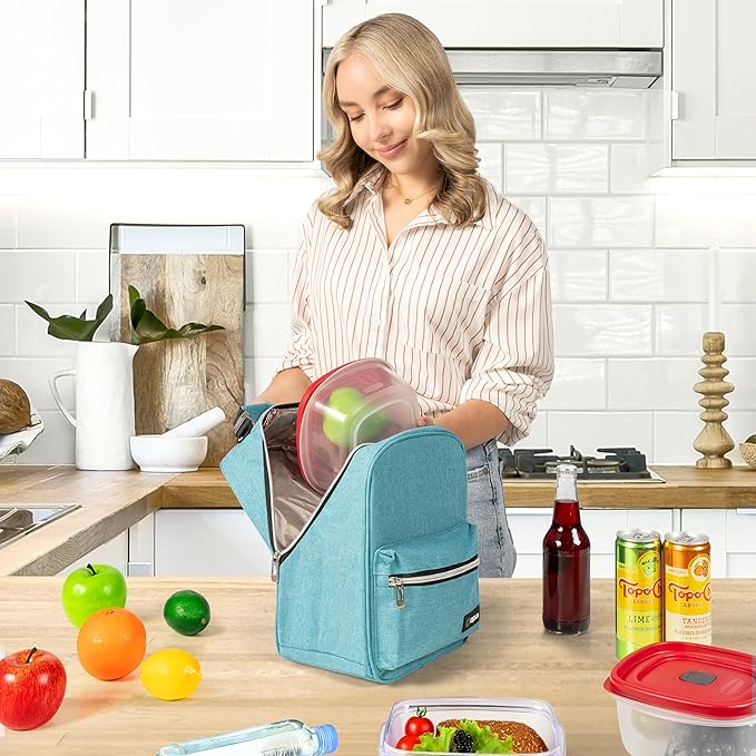 opux Lunch Box for Girls Boys Kids, Insulated Leakproof Lunch Bag, Reusable Teen Lunch Boxes for School, Medium Large lunchbox for Women Men Adult for Work with Front Back Pocket (Teal Blue)