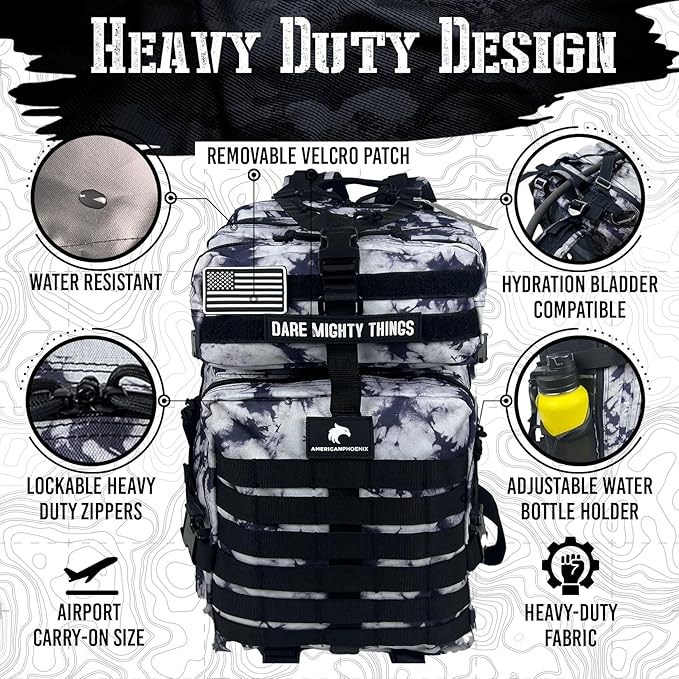 45L Elite Tactical Backpack | 3X Stronger Work & Military Backpack | Water Resistant and Heavy Duty | 3 Day MOLLE Bug Out Bag (Black Ice)