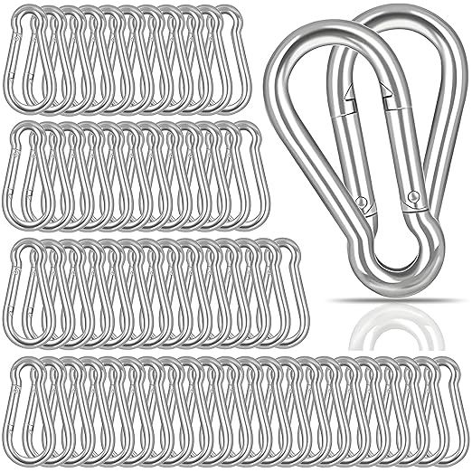 100PCS M6 2-3/8" Spring Snap Hooks Heavy Duty Carabiner Clips, 2.4" Galvanized Steel Quick Link Clip, 260LBS Holding Capacity Keychain Clip for Swing Hammock Gym Outdoor Hiking Camping