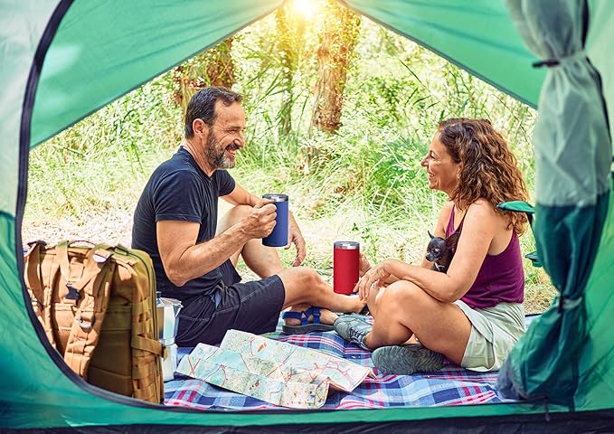 CHILLOUT LIFE Stainless Steel 20 oz Vacuum Insulated Coffee Mug with Handle and Lid, Large Thermal Camping Coffee Mug Cup with Durable Sliding Lid for Men & Women, Keeps your Beverages Hot/Cold