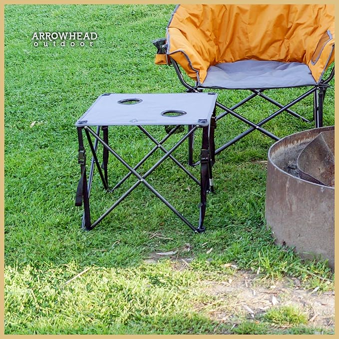 ARROWHEAD OUTDOOR 26” (66cm) Heavy-Duty Portable Camping Folding Table, 2 Cup Holders, Compact, Square, Carrying Case Included, Steel Frame, High-Grade 600D Canvas, USA-Based Support