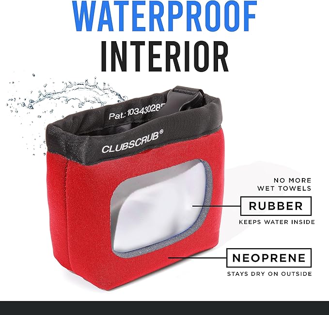 Golf Club and Golf Ball Cleaning Bag, Waterproof Clean Face Technology Liner, Detachable Clip, Machine Washable, Cleans Club Grooves, Dry Exterior (Neoprene or Microfiber Option Available)