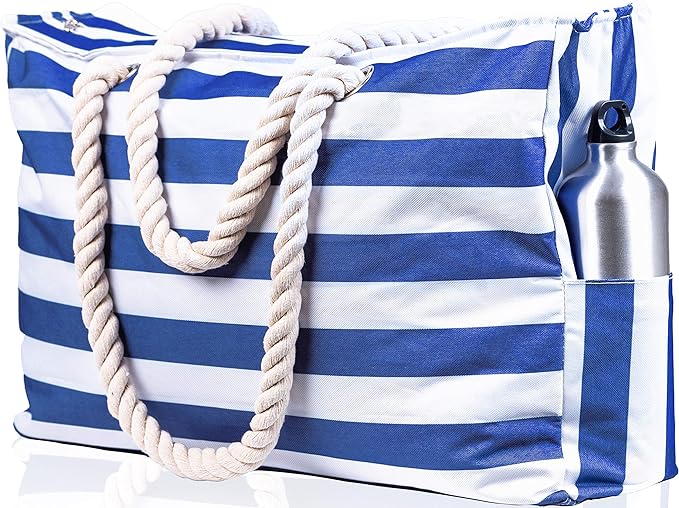 SHYLERO Beach Bag and Pool Bag. Has Airtight Pouch, Ton of Pockets. Beach Tote is Zippered, Water Resistant. Family Size