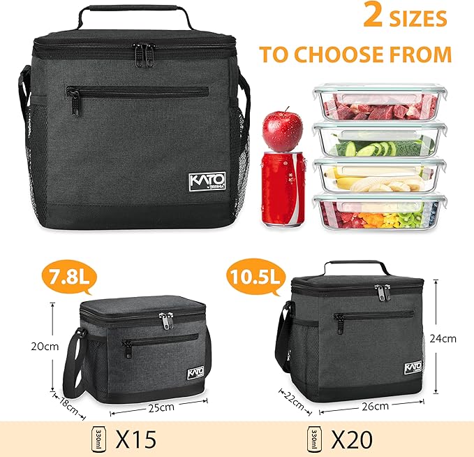 Tirrinia Insulated Lunch Box for Men/Women, Leakproof Thermal Lunch Bag for Office Picnic Work Beach Camping, Reusable Lunch Cooler Tote for Adult, Black