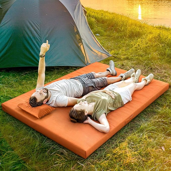 DWVO Memory Foam Camping Pad Futon Mattress Full, 3.5 INCH Thick Portable Floor Sleeping Mat with Travel Bag