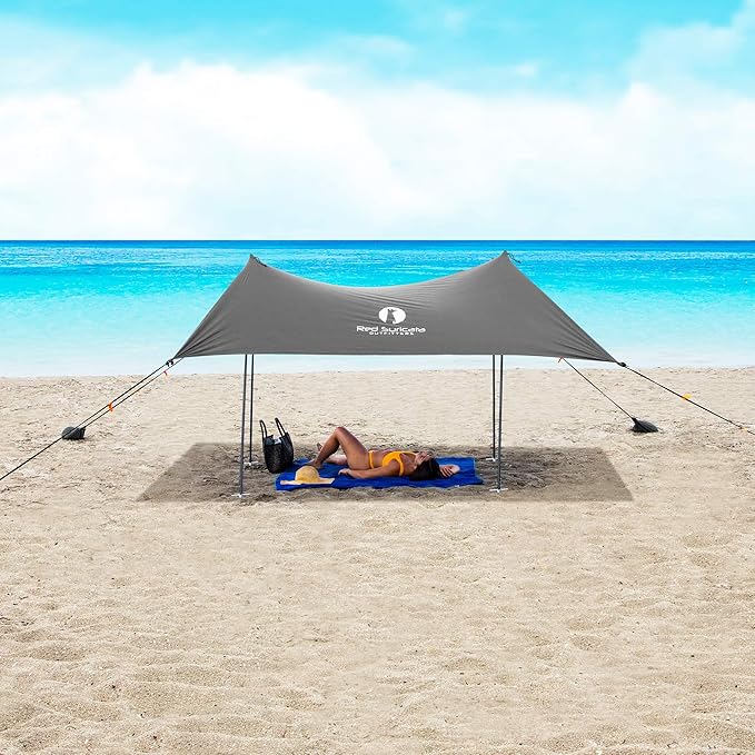 Red Suricata Family Beach Tent & Canopy, UPF50 Sun Shade, 4 Aluminum Poles, Sand Shovel, Large Portable Sun Shelter