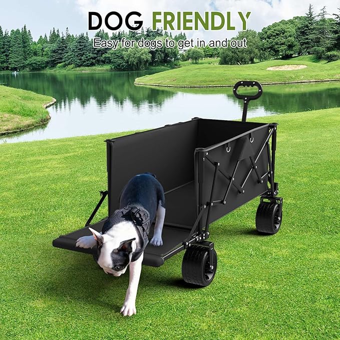 ZENPETIO 49" Collapsible Wagons Carts Foldable with Tailgate, 300L Heavy Duty Folding Wagon Cart with Big All-Terrain Beach Wheels, 360 LBS Capacity Portable Utility Wagon for Garden Outdoor Camping