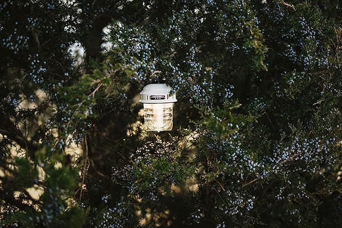 Barebones Beacon Hanging Light – Vintage White, Rechargeable LED Camping Lantern with Adjustable Brightness – Weatherproof Vintage-Style Hanging Lantern for Outdoor Adventures and Year-Round Use