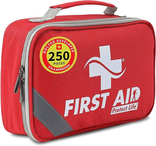 Protect Life First Aid Kit for Home/Business, HSA/FSA Eligible Emergency Kit - Medical First Aid Kit - Camping First Aid Kit Hiking - 250pcs