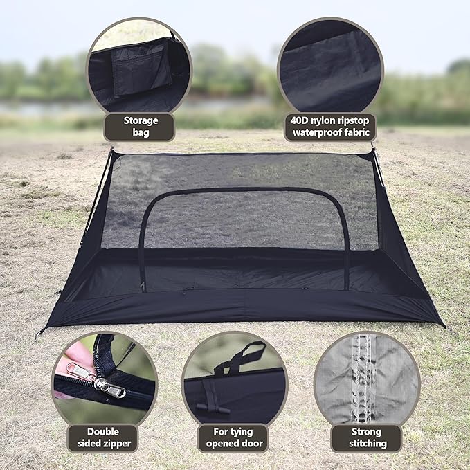 Onewind Mesh Tent with Bathtub, Ultralight Mosquito Net Inner Tent with No-See-Um Breathable Mesh Double Sided Zipper for Camping and Hiking, Black