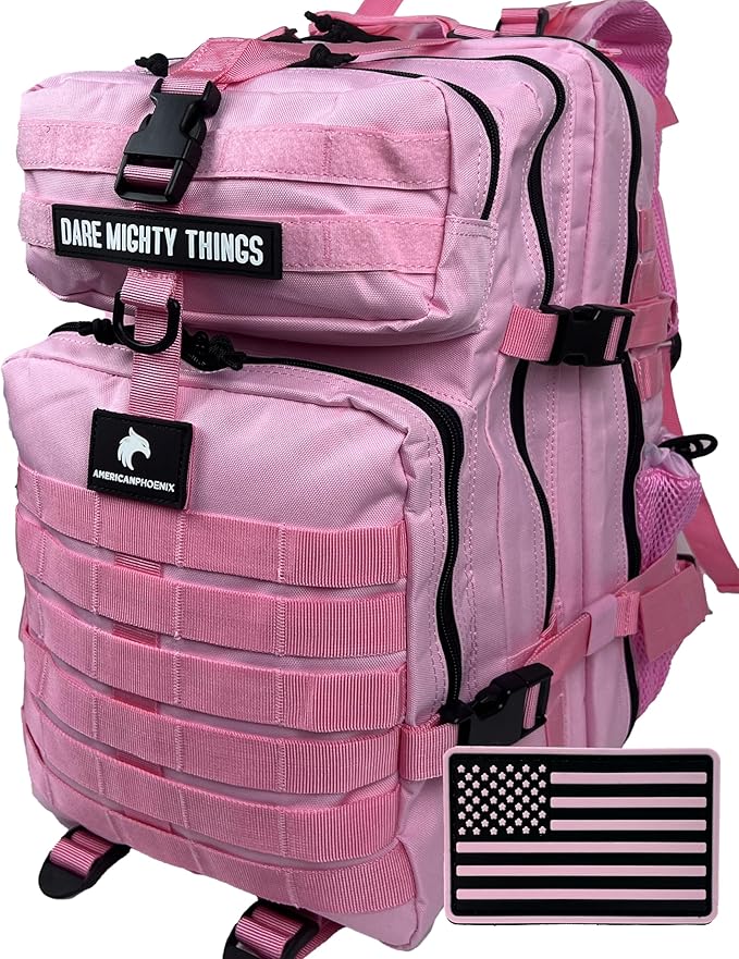 45L Elite Tactical Backpack | 3X Stronger Work & Military Backpack | Water Resistant and Heavy Duty | 3 Day MOLLE Bug Out Bag (Rose Pink)