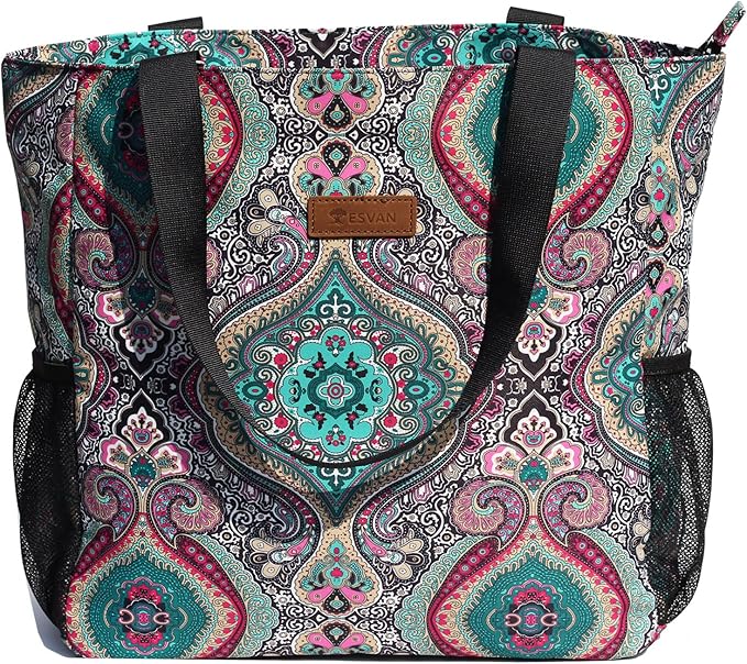 ESVAN Original Floral Water Resistant Large Tote Bag Shoulder Bag for Gym Beach Travel Daily Bags Upgraded